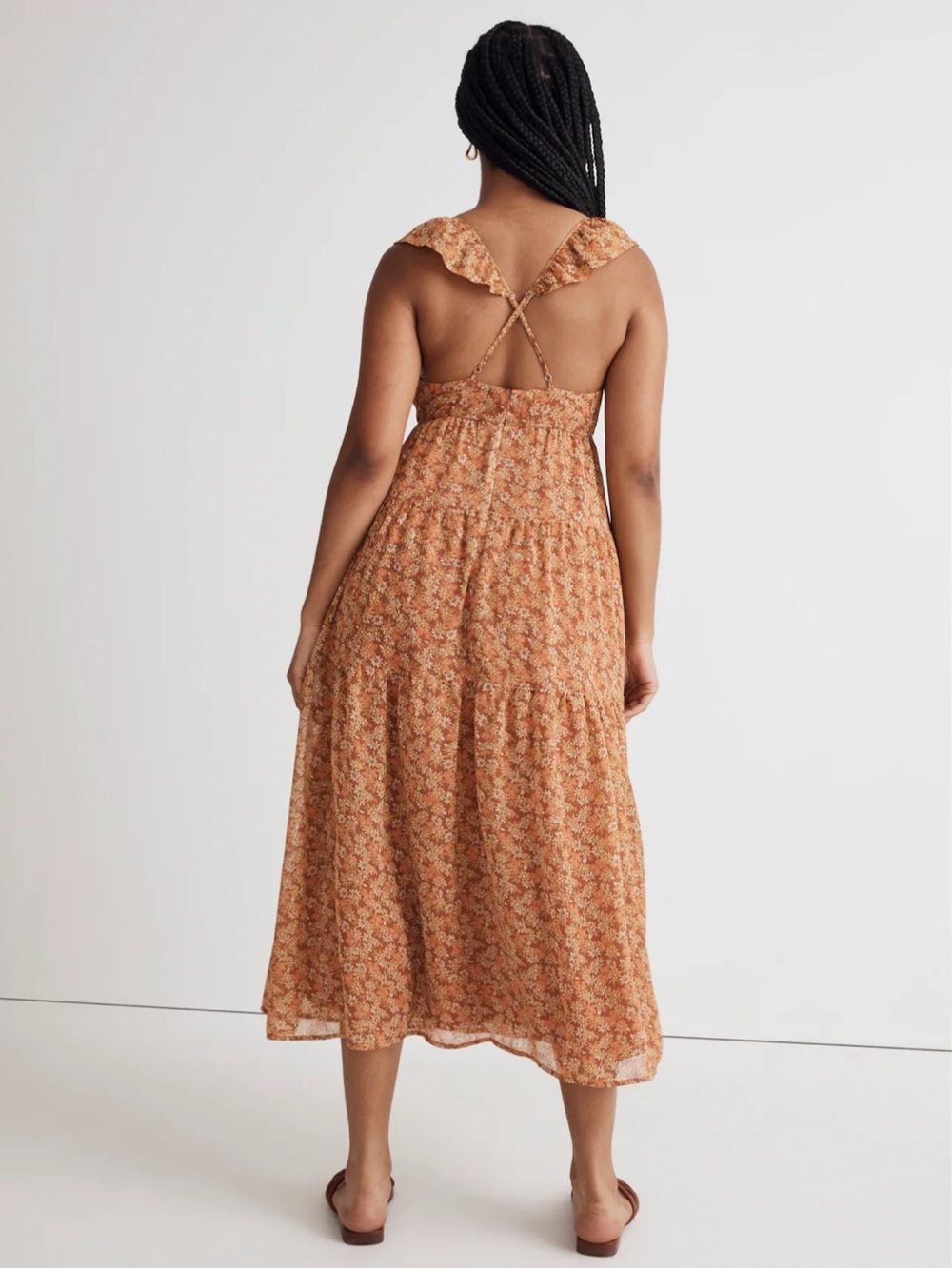Madewell Georgette Ruffle-Sleeve Tiered Midi Dress in Daisy Meadow - Picture 4 of 7